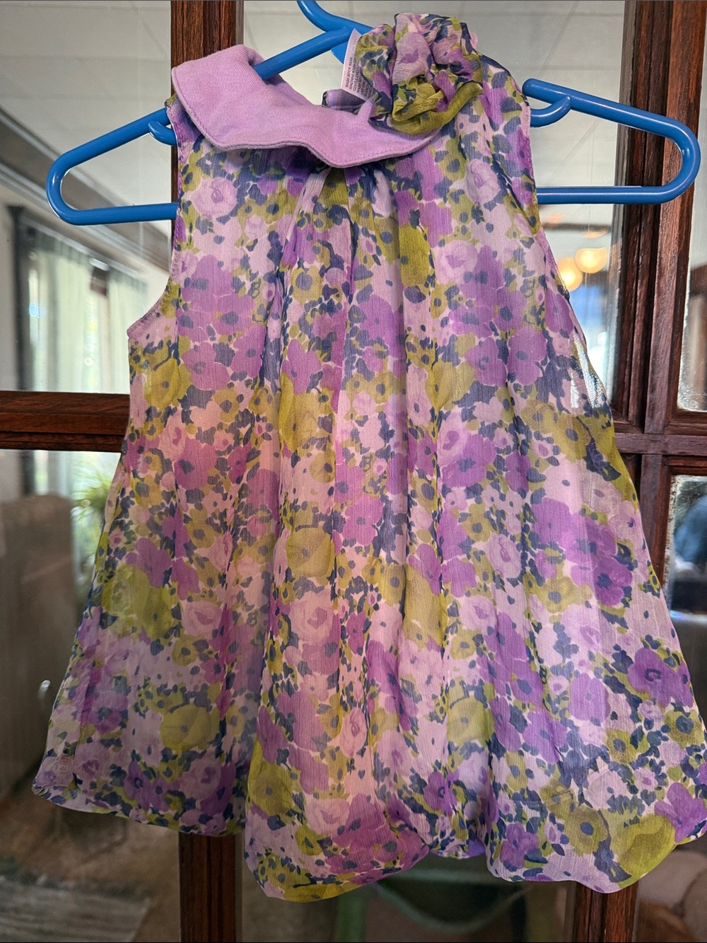 Baby Essentials Purple Green Floral Peter Pan Collar Bubble Romper 3 Mos Retro